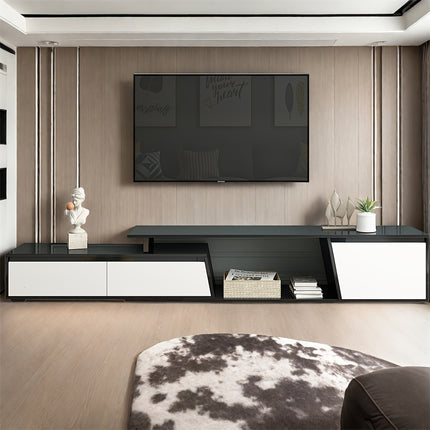 Minimalist floating design TV stand, rectangular expandable TV console, TV cabinet with 2 drawers