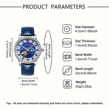 Men's Automatic Mechanical Watch - Casual Style, Rhinestone Detail, No-Waterproof,