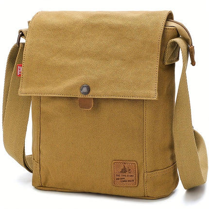 Casual Canvas Messenger Bag, Korean Style Vertical Flat Crossbody Shoulder Bag with Adjustable