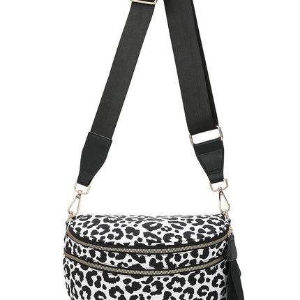 Blackish Green Checkered Print Wide Strap Large Crossbody Bag