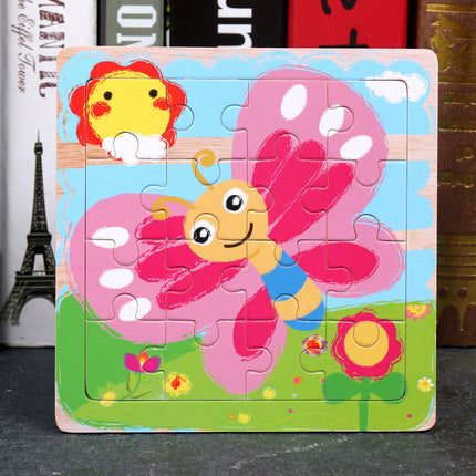 Large Wooden 9-piece Flat Puzzle Toy For Children