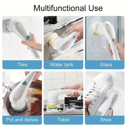 Electric Rotary Scrubber, Cordless Handheld Cleaning Brush With 5 Replaceable Brush Heads