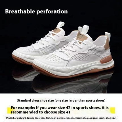 Men'S White Perforated Casual Sneakers - Breathable Low-Top Lace-Up Shoes with Round Toe,
