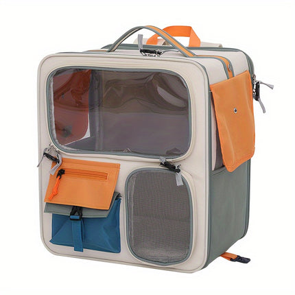 Oxford Cloth Pet Backpack with Zipper, Portable Large Capacity Dog & Cat Travel Carrier Bag with Ventilated Design for Outing and Car Rides