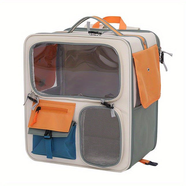 Oxford Cloth Pet Backpack with Zipper, Portable Large Capacity Dog & Cat Travel Carrier Bag with Ventilated Design for Outing and Car Rides