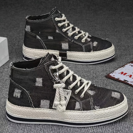 Men'S Retro Retro High-top Shoes, Comfortable And Non-slip Casual Lace-up Canvas Sneakers,