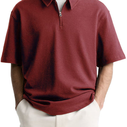 Men's Casual Zipper Polo Shirt Summer Comfortable Breathable Lapels Short-sleeved Top