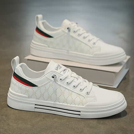 Stylish White Skate Sneakers with Red & Green Striped Pattern – Comfortable, Durable,