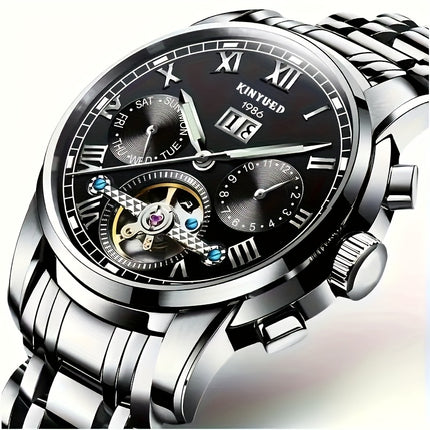 Luxury Brand Sports Casual Mechanical Watch with Transparent Back, Automatic Winding,