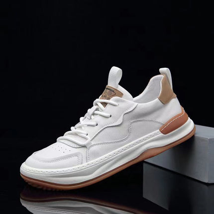 Men'S White Perforated Casual Sneakers - Breathable Low-Top Lace-Up Shoes with Round Toe,