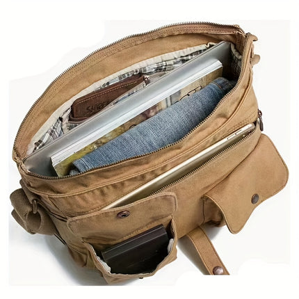 Retro-Style Canvas Messenger Bag Suitable for Casual Travel, Featuring a Spacious Design
