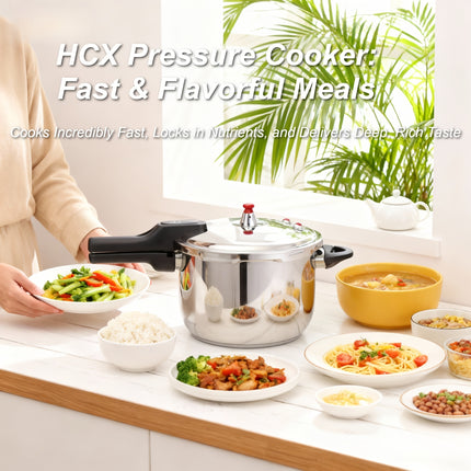HCX Certified Stainless Steel Pressure Cooker - Multi-Safety, Fast Cooking