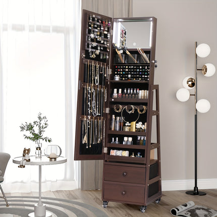 LED, Full Length Mirror Large Capacity Jewelry Organizer Armoire, Lockable Floor Standing Mirror