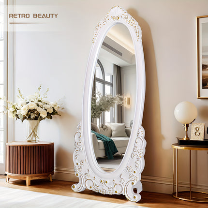 53"x27" Full Body Floor Mirror Standing, Full Wood Frame, Sturdy Support,
