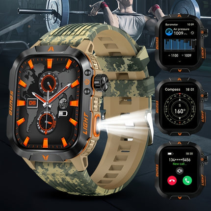Outdoor Smartwatch, 2.01-inch HD Display (Wireless Calls/Answer),, LED Flashlight, Altimeter,