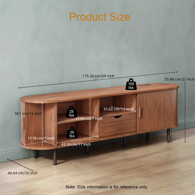 TV Stand, Fits TVs Up to 80" with Power Outlet, Modern Media Entertainment Center