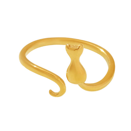 Geometric Stainless Steel Ring With A Cat Design And An Adjustable Opening