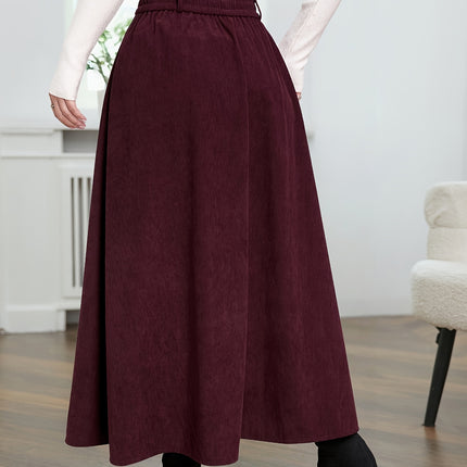 Women'S Casual High-Waisted A-Line Skirt, Thick And Versatile Long Pleated Umbrella Skirt.