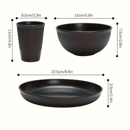 18pcs Durable Holiday-Themed Dinnerware Set, Black Plates, Bowls, and Cups, Dishwasher