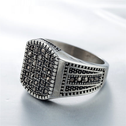 European And American-style Vintage Diamond-studded Titanium Ring For Men
