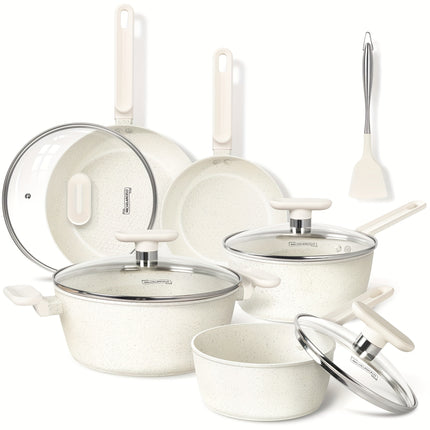 10-Piece White Granite Cookware Set - Durable Non-Stick Coatings, Complete Pots and Pans Set