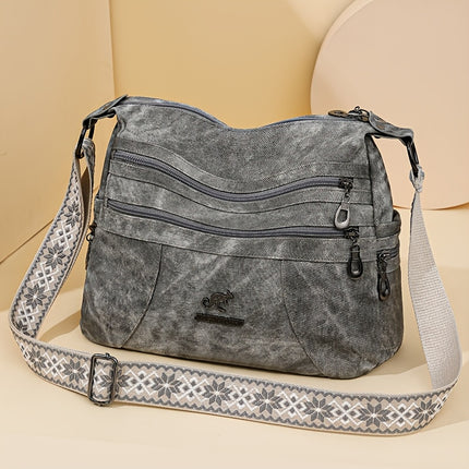 Women'S Retro Bohemian Crossbody Bag with Adjustable Strap - Solid Color Olive Green Tote Handbag