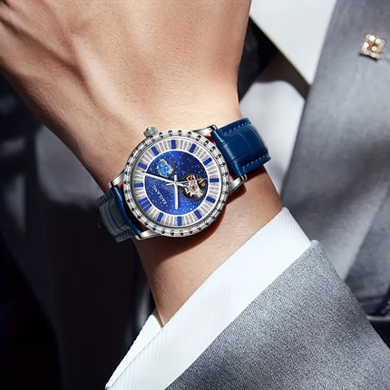 Men's Automatic Mechanical Watch - Casual Style, Rhinestone Detail, No-Waterproof,