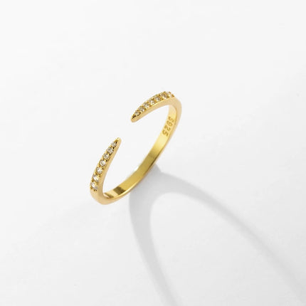 S925 Sterling Silver Double-Tip Open Ring Trendy Crescent Design