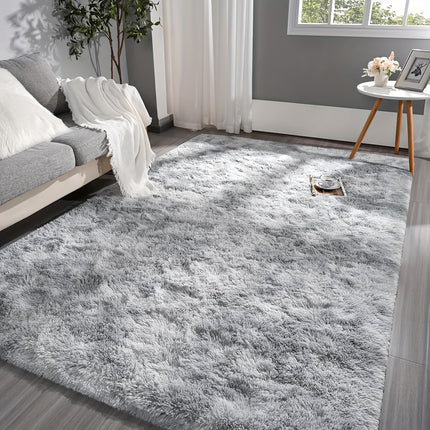 1pc, Tie-Dye Light Grey Long Plush Mat, Fabric Upgraded Fluffy Cozy Soft Premium Modern