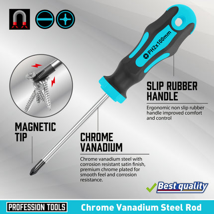 Professional Magnetic Screwdriver Bit Set with Magnetic Tips - Heavy-Duty Chromium-Vanadium Steel