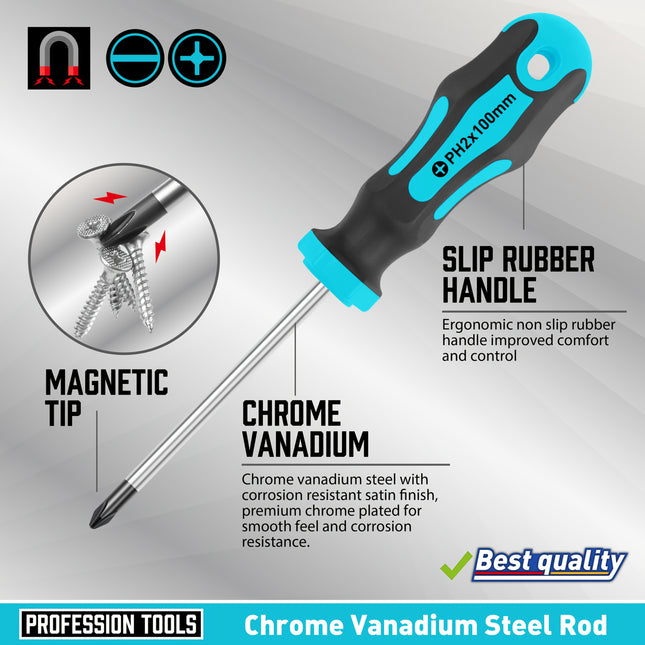 Professional Magnetic Screwdriver Bit Set with Magnetic Tips - Heavy-Duty Chromium-Vanadium Steel