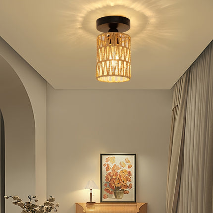 1pc Rattan Ceiling Light Fixture, Bohemian Style Flush Mount Ceiling Lamp, Handwoven Wicker Chandelier,