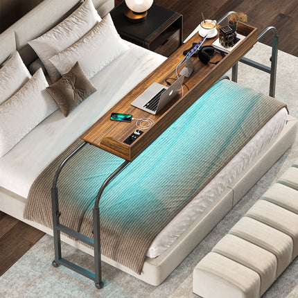 Modern LED Overbed Table with Charging Station & Smart Sensor