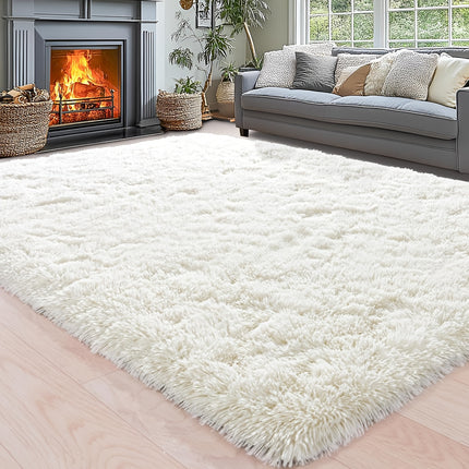 One Piece of Solid Color Minimalist Morandi Off-White Series Plush Fluffy Rug Designed
