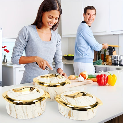 3 Pcs, Golden Touch Food Warmer, Thermal Casserole Dish Set with Lids,