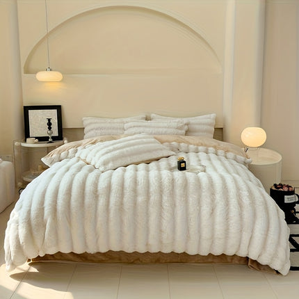 High luxury thick striped rabbit like plush blanket, autumn and winter thick bed blanket cover