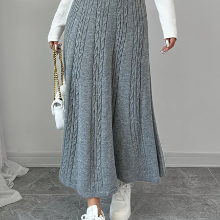 Women's Elegant Long Ribbed Skirt - Solid Color Fall Winter Casual to Formal Wear, Hand Wash/Dry Clean