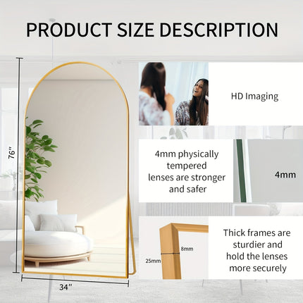 76" X 34" Arch Floor Mirror With Stand, Aluminum Alloy Frame Full Body Mirror