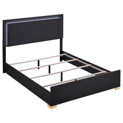 Jeremiah Black Contemporary 4-Piece Queen Bedroom Set with LED Headboard, Black Engineered Wood and Gold Accents, 62.5L x 84.5W x 50.5H inches