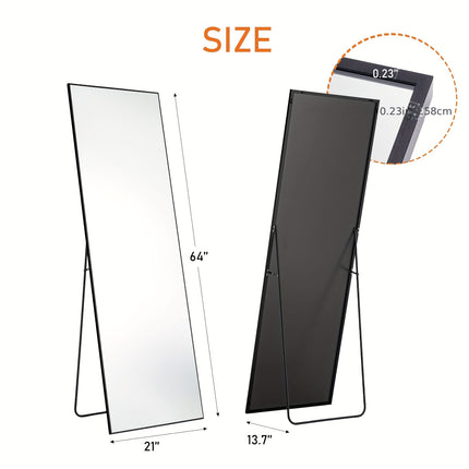 Floor Mirror, 64" x 21" Full Length Mirror with Stand, Hanging Mirror Wall Mounted Mirror with Aluminum