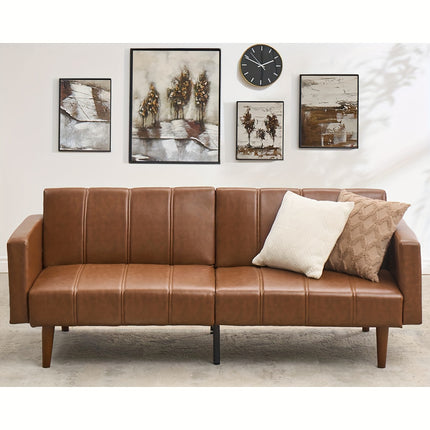 Sofa Bed - 3-Seater Sleeper w/ Adjustable Backrest, Moroccan Modern Brown Sofa Bed for Small Spaces,