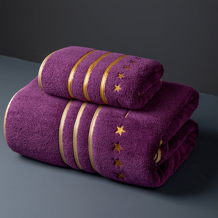 2pcs Luxury Star & Moon Design Soft Towel Set - Soft, Absorbent Polyester, Quick-Dry, Perfect
