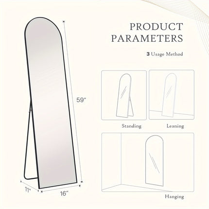 56"x19" 64''x21'' Aluminum Alloy Frame Floor Mirror, Black - Free Standing