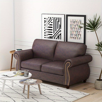 Sofa Suitable for Small Spaces - Soft Synthetic Leather Couch with Rivet Accent,