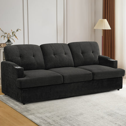 Sofa, Tufted Sofa W/ Soft Back, Comfortable Sofa with Cup Holders for Living Room, Office