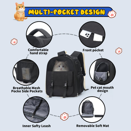 Large Capacity Portable Pet Carrier Backpack Breathable Nylon with Transparent Front Panel