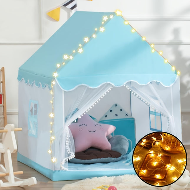 [Holiday Cheer] Blue Pop-Up Star Tent for Youngsters – Easy Setup, Foldable Playhouse with Twinkling Star Lights, Cozy Indoor/Outdoor Castle for Boys and Girls, Perfect Birthday or Holiday Gift