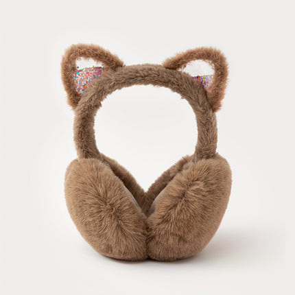 Cat Ear Headphones - Soft, Plush Faux Fur Ear Warmers with Sparkly Ears=