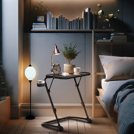 Adjustable Height Bedside Table with Tilt Function – Modern Black Folding Desk for Reading