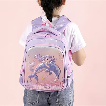 A Lightweight Backpack with a 3D Hard Shell Featuring Cartoon Mermaid And Unicorn Designs